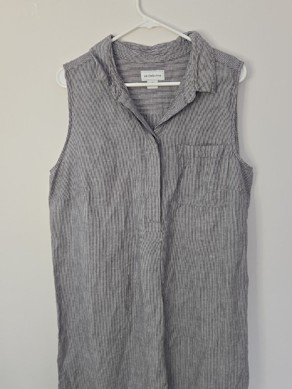 Liz Claiborne Sleeveless Striped Gray & White Shirt Dress Normcore Summer XL